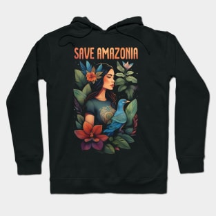 Save Amazonia - Girl with tropical plants and birds Hoodie